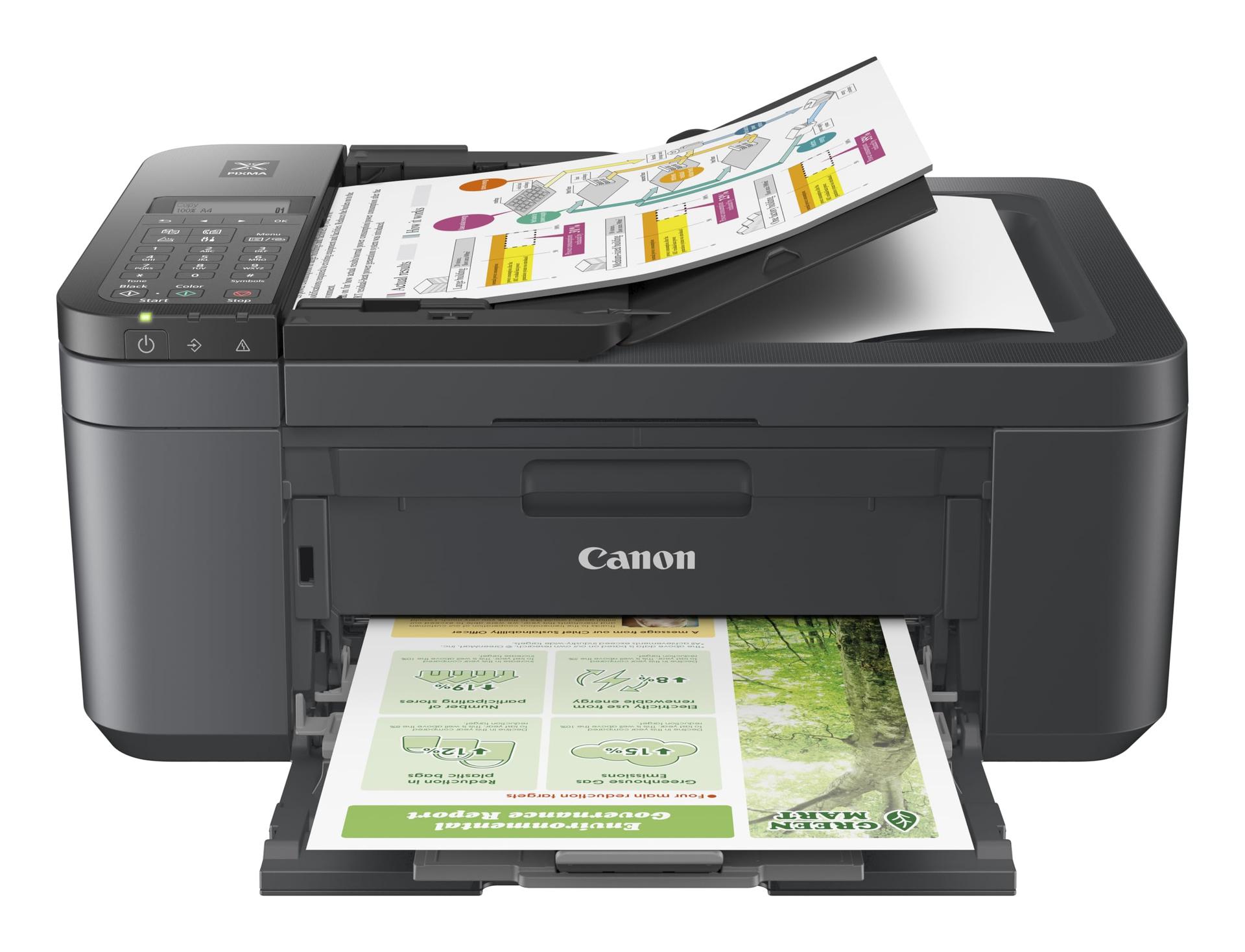 Canon PIXMA TR4755i Mitmefunktsiooniline Printer 4in1 (Tindiprinter, Trükkimine, Kopeerimine, Skaneerimine, Faksimine, A4, WLAN, Apple AirPrint, 20-leheline ADF, Kahepoolne trükkimine, ühilduv Pixma Print Plan ABOGA) must – pakend ja tarvikud