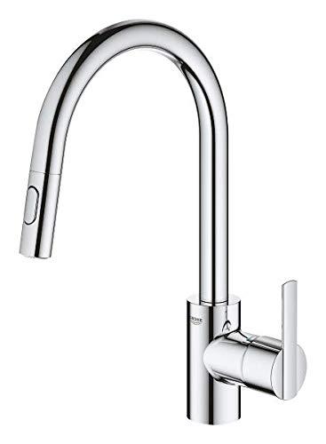 GROHE Feel – Ühe käepidemega köögisegisti (kõrge C-kujuline tila, ühe auguga paigaldus, väljatõmmatav kahefunktsiooniline pihusti, kiire paigaldussüsteem), kroom, 31486001 – detailne vaade