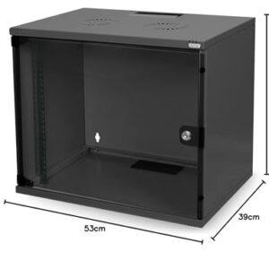 DIGITUS Võrgukapp – 19-tolline rack 7HE – Kokku panemata – Seinale kinnitatav – 400 mm sügavus – 270 mm kasutatav sügavus – Kandevõime 60 kg – Klaasuks – SOHO seeria – Must