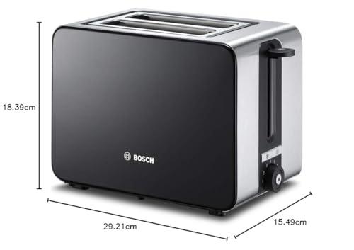Bosch kompaktne röster ComfortLine TAT7203, roostevabast terasest integreeritud kuklisoojendi, automaatse väljalülitusega, sulatusfunktsiooniga, ideaalne 2 viilule, 1050 W, roostevaba teras/must – pakend ja tarvikud