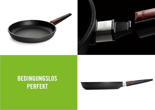 Woll Nowo Titanium tasapõhjaline pann – induktsiooniga sobiv, Ø 28 cm, 5 cm kõrge, eemaldatava käepidemega – sobib kõikidele pliiditüüpidele, alumiiniumvalust, mittenakkuva kattega – detailne vaade
