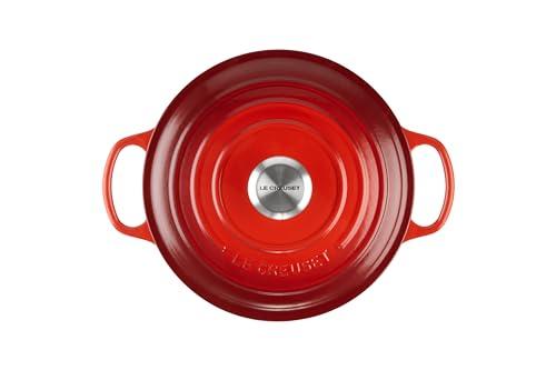 Le Creuset Signature malmist ahjupott kaanega, Ø 24 cm, ümmargune, sobib kõikidele pliiditüüpidele ja induktsioonile, maht: 4,2 l, 4,305 kg, kirsipunane – pakend ja tarvikud