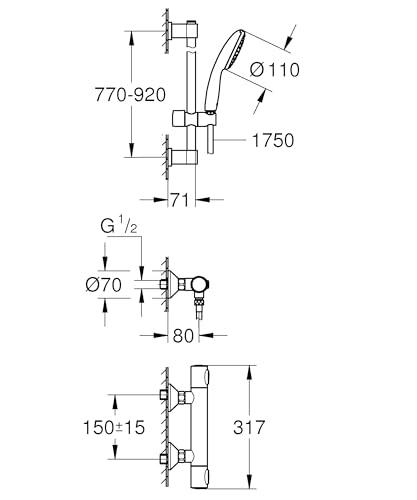 GROHE Precision Flow – Termostaat-dušikomplekt veesäästlik – 9 l/min (1 pihustusrežiim, turvalukk 38°C juures, 90 cm dušilatt, sisaldab paigaldustööriistu), ümmargune, kroom, 34805001 – pilt 7