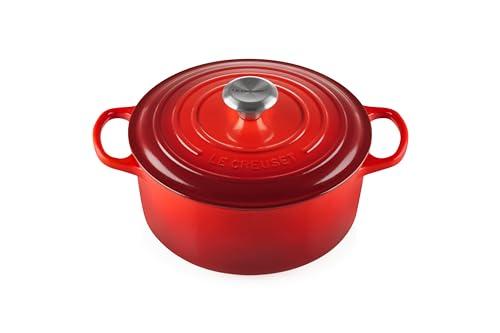 Le Creuset Signature malmist ahjupott kaanega, Ø 24 cm, ümmargune, sobib kõikidele pliiditüüpidele ja induktsioonile, maht: 4,2 l, 4,305 kg, kirsipunane