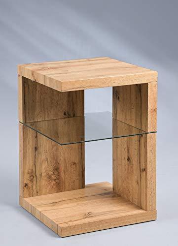 M2 Kollektsioon Domingo abilaud/öökapp | Modernne disain | MDF metsiku tamme dekoriga | Lisapanipaik | Karastatud klaas, 40x40x60 cm | Mitmekülgne kasutamine – kasutusnäide