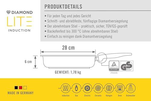 Woll Diamond Lite Nelinurkne Pann – Induktsiooniga – 28×28 cm, 6 cm kõrge, eemaldatava käepidemega – Sobib kõikidele pliiditüüpidele, alumiiniumist, ahjukindel, antratsiit – kasutusnäide