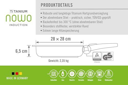 Woll Nowo Titanium nelinurkne pann – induktsiooniga, 28×28 cm, 6,5 cm kõrge, eemaldatava käepidemega – Sobib kõigile pliiditüüpidele, mittenakkuv kate – pilt 9