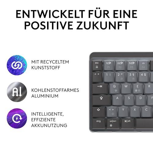 Logitech MX Mechanical Mini juhtmevaba mehaaniline klaviatuur taustvalgustusega, lineaarsed klahvid, Bluetooth, USB-C, macOS, Windows, Linux, Android, metall, Saksa QWERTZ paigutus – Grafiit – lisavaade
