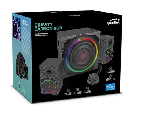 Speedlink GRAVITY CARBON RGB 2.1 helisüsteem Bluetoothiga – puidust subwoofer, 120 W, 3,5 mm AUX, laualt juhitav, must – pilt 8