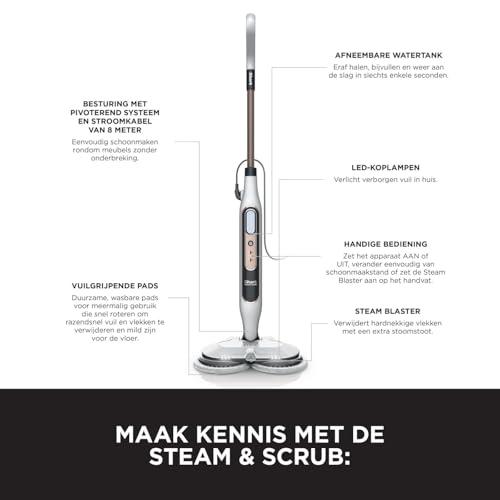 Shark aurupuhasti, automaatne aurumopp Steam Blasteriga, 2 pöörlevat võimsat puhastuspadi, 3 aurutaset, desinfitseerib, eemaldab plekid ja mustuse, hermeetilistele kõvapõrandatele, valge ja hall S8201EU – pilt 10