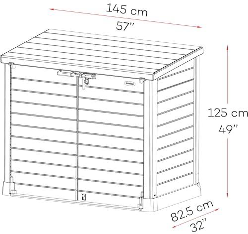 Duramax Cedargrain StoreAway 1200L aiakuur plastikust / tasane kaas, prügikastikast, aiakuur, vastupidav konstruktsioon, ideaalne tööriistadele, BBQ-dele ja 2x 240L prügikastidele, 145x85x125 cm, hall – pilt 13