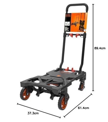 BLACK+DECKER 2-ühes transportkärud ja platvormkärud – kandekäru maks. 55KG – transpordikäru maks. 120KG – kokkupandav käsikäru – tugevate ratastega vanker – plastik/teras – pilt 9