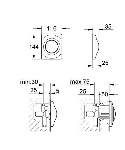 GROHE Surf – katteplaat (116 x 144 mm, nupuga loputamine, vastupidav), alpi valge, 37018SH0 – pakend ja tarvikud
