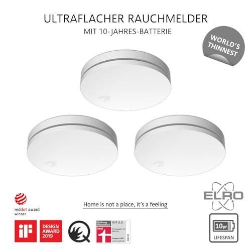 ELRO FS4610 | 3-osaline suitsuandurite komplekt | Maailma õhem suitsuandur | 10-aastane aku | Vastab Euroopa standardile EN14604 | Valge | Komplekt 3 tk