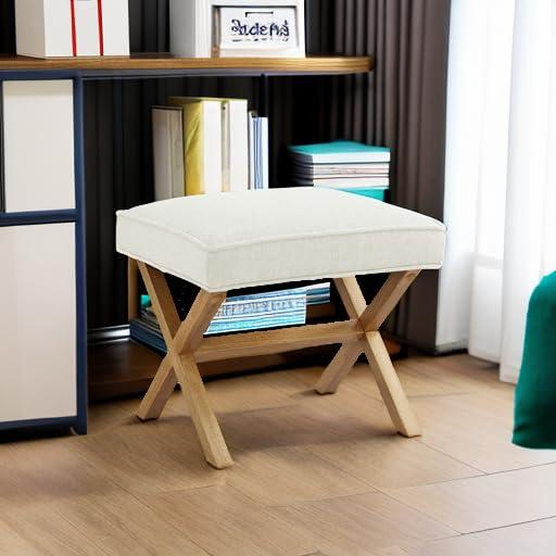 Amazon Basics ristkülikukujuline modernne polsterdatud jalapink X-disainiga, keskajastu stiil, linane, 45,7T x 50,8B x 45,7H cm, elevandiluu (varem Rivet) – kasutusnäide