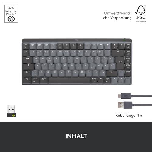 Logitech MX Mechanical Mini juhtmevaba mehaaniline klaviatuur taustvalgustusega, lineaarsed klahvid, Bluetooth, USB-C, macOS, Windows, Linux, Android, metall, Saksa QWERTZ paigutus – Grafiit – pilt 12