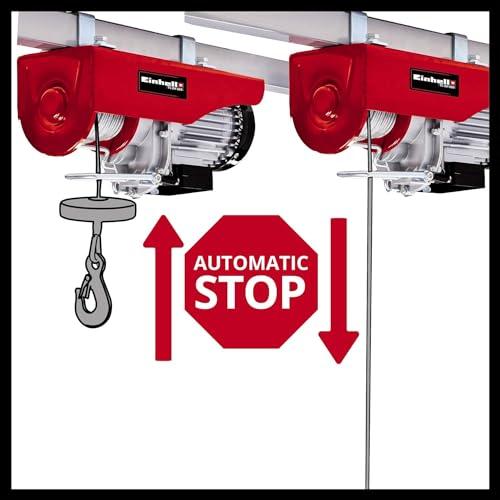 Einhell trossitõstuk TC-EH 600 (1050 W, kandevõime ilma plokita 300 kg 18 m/koos plokiga 600 kg 9 m, 18 m terastross (Ø 4,5 mm), turvaklambriga koormakonks) – pakend ja tarvikud