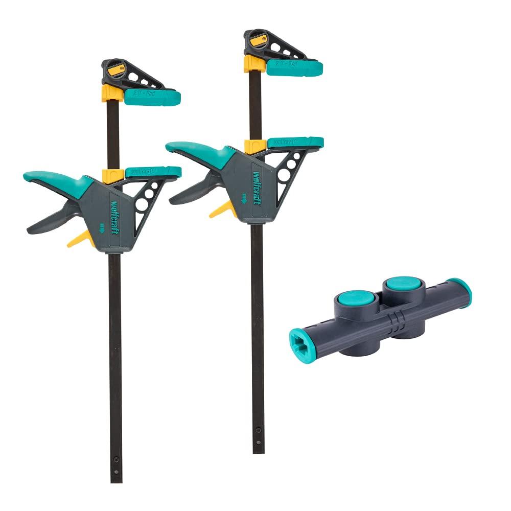 wolfcraft XL ühe käega pitsitamisekomplekt – 8624000 – paindlikud haaratalad kuni 1060 mm – survejõud 120 kg – 2 PRO L ühe käega pitsitit + ühendusadapter