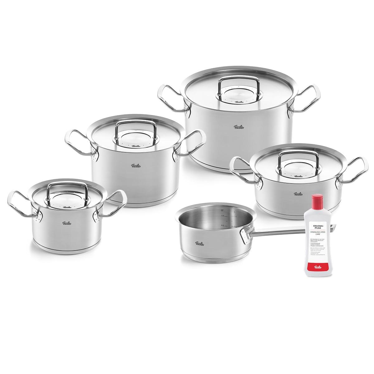 Fissler Original-Profi Collection roostevabast terasest potikomplekt, 5-osaline, metallkaanega + tasuta roostevaba terase hooldus – induktsioonile sobiv, hõbedane