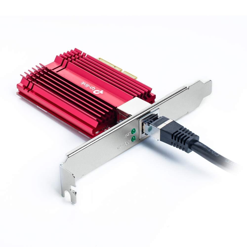 TP-Link Archer TX401 10Gbit/s PCIe-adapter (CAT6A Ethernet-kaabel, jahutusradiaator, ühilduvus Windows 10 / 8.1 / 8/7, Windows Serveritega ja Linuxiga, ruumisäästlik disain) punane – pakend ja tarvikud