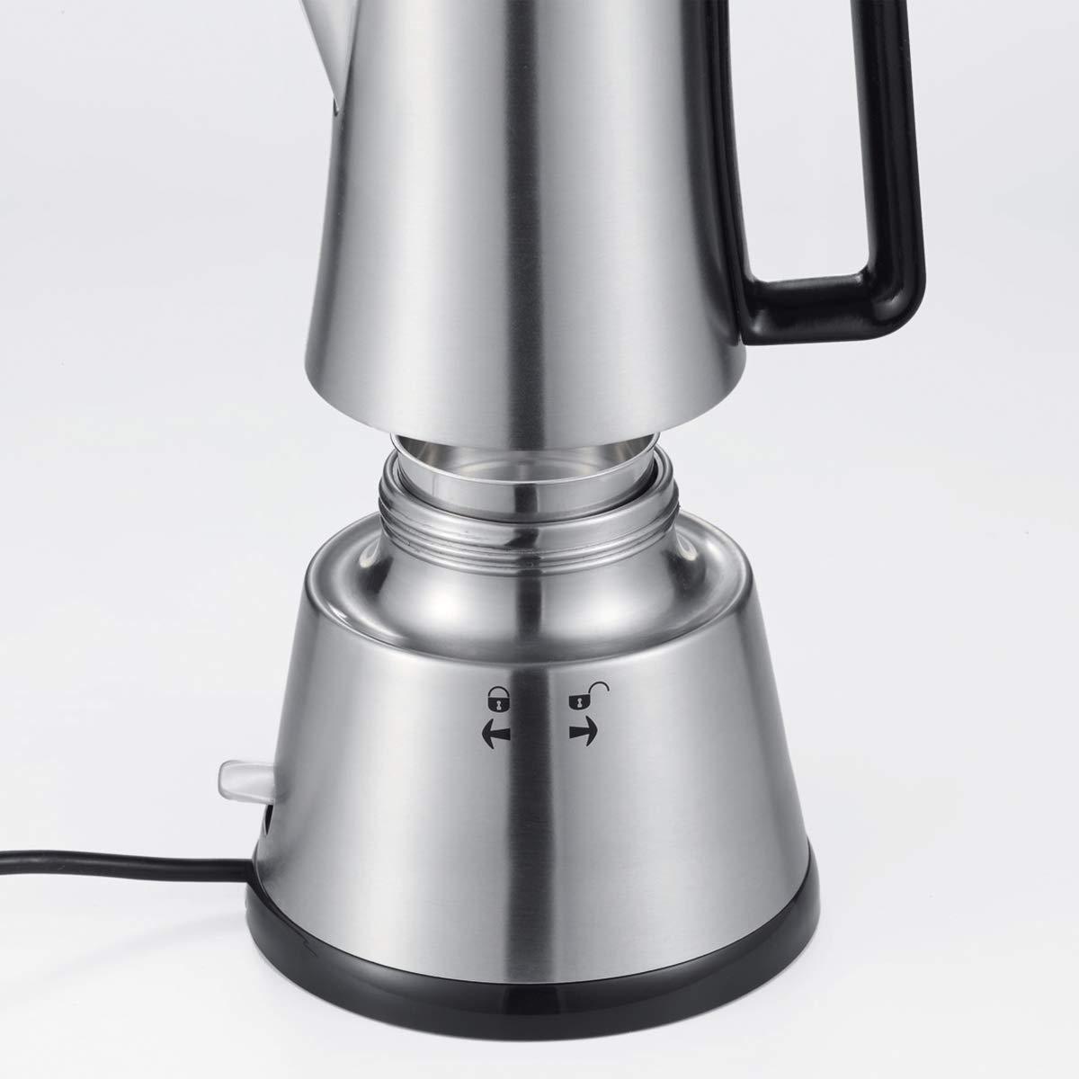 Cloer 5928 Moka kohvimasin, elektriline espressomasin, 3-6 tassi, roostevabast terasest sisestus, turvalülitus, turvaventiil, sisse-/väljalüliti, 365 W, roostevaba teras – pakend ja tarvikud