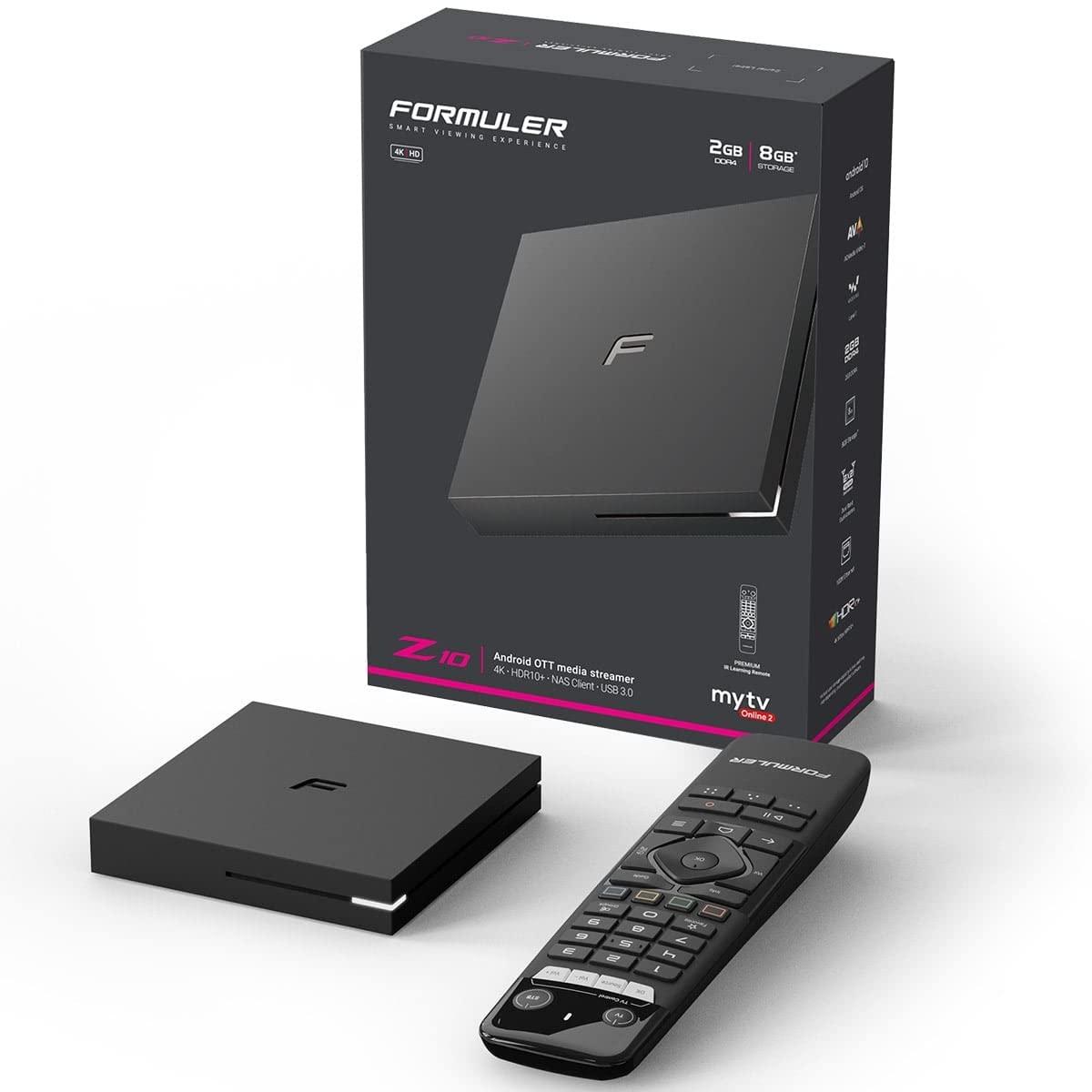 Formuler Z10 4K Ultra HD Android 10 IP-vastuvõtja (60fps, HDR10+, kaheribaline WiFi, LAN, Bluetooth 5.0, USB 3.0, HDMI, 2 GB RAM & 8 GB välkmälu, Widevine L1 & L3, OTT meediamängija, must)