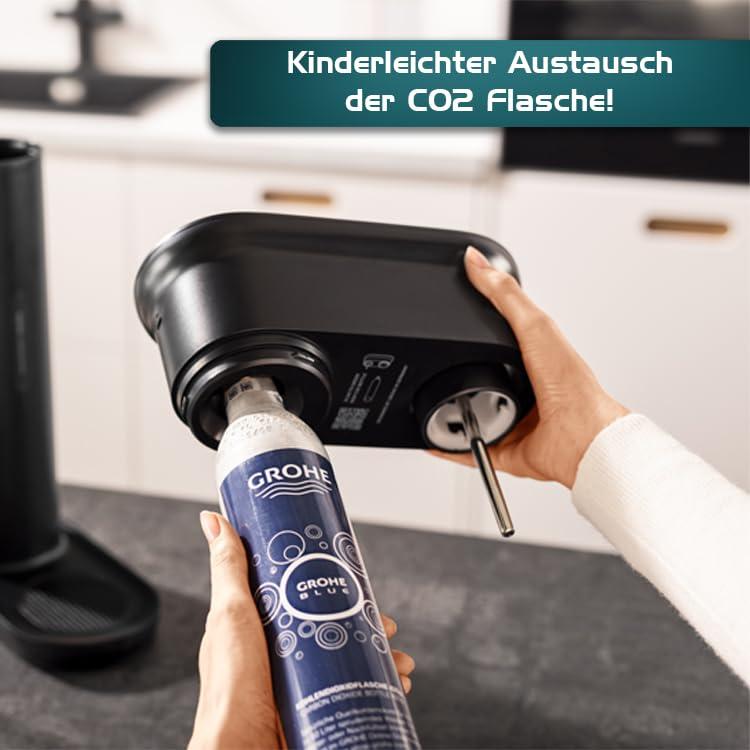 GROHE Blue FIZZ Advanced mullivee valmistaja CO2 ekraaniga, must – kasutusnäide