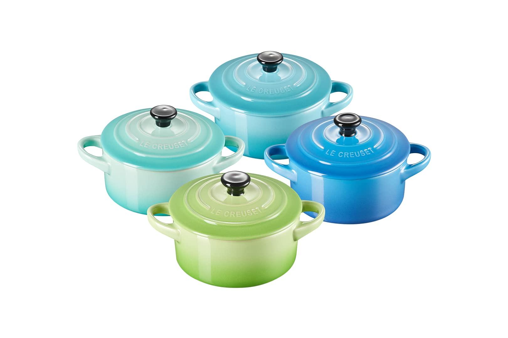 Le Creuset 4-osaline Mini Cocotte komplekt, keraamika, 200 ml, 10 x 5 cm, Meretoonid (Roheline/Türkiis/Sinine/Münt)