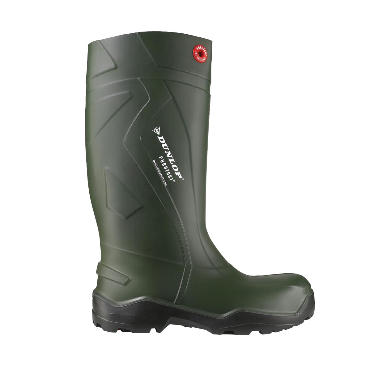 DUNLOP C762933 Purofort+ Täielik Turvalisus S5 Unisex Täiskasvanute Pikad Kummikud, Tume Roheline/Must, 45 EU – pakend ja tarvikud