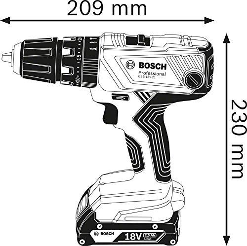 Bosch Professional 18V süsteemiga aku löökpuurtrell GSB 18V-21 (koos 2x 2.0Ah akuga, 40-osaline tarvikukomplekt, L-BOXX) – Amazon Exclusive komplekt – pakend ja tarvikud