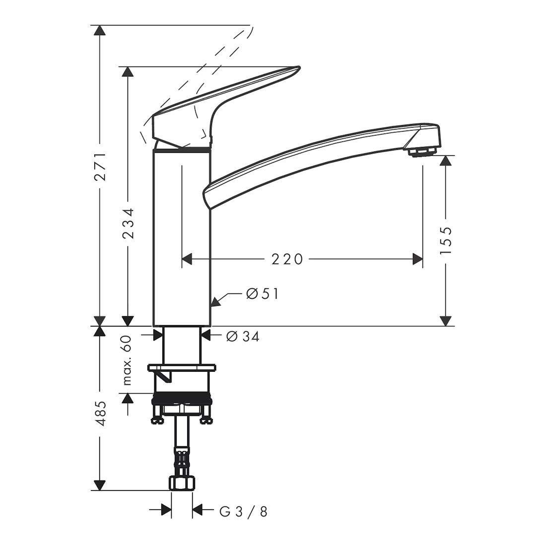 hansgrohe Logis M31 – köögisegisti, 1 terase tüüp, köögisegisti 160 mm väljavoolukõrgusega, pööratav köögisegisti, kroom – pakend ja tarvikud