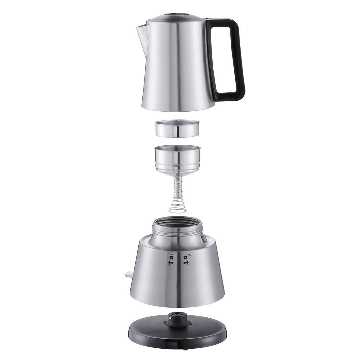 Cloer 5928 Moka kohvimasin, elektriline espressomasin, 3-6 tassi, roostevabast terasest sisestus, turvalülitus, turvaventiil, sisse-/väljalüliti, 365 W, roostevaba teras – detailne vaade