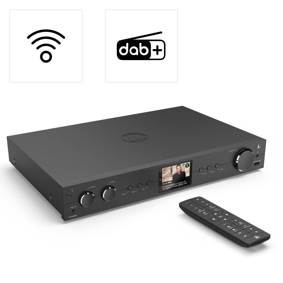 Hama DAB-tuuner HiFi digiraadio Interneti-raadio FM-tuuner Bluetooth Digiraadio FM WLAN Stereo-vastuvõtja Spotify Amazon Music Kaugjuhtimispult USB AUX Äratuskell DIT2105SBTX must – detailne vaade