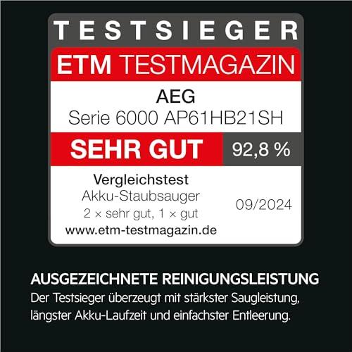 AEG AP61HB21SH 900 402 356, juhtmeta tolmuimeja, valge, täiskomplekt, 255 W, 500 ml, 79 dB – pakend ja tarvikud