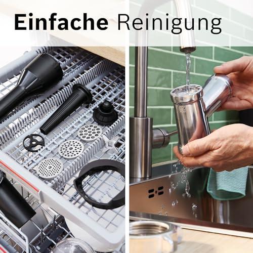 Bosch hakklihamasin Serie 4 MFWS420W, kompaktne, 2 kiirust, 2 sõela (3 & 8mm), vorstitarvik, 10-aastane mootori garantii, planeetülekanne, 1.900 W, valge/must – pilt 9