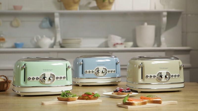 Ariete Vintage 156, 4-viilune röster, retro stiilis röster 6 röstimisastmega, automaatne väljastus, sulatusfunktsioon, eemaldatav purusahtel, roostevabast terasest korpus, 1600W, roheline – pilt 10
