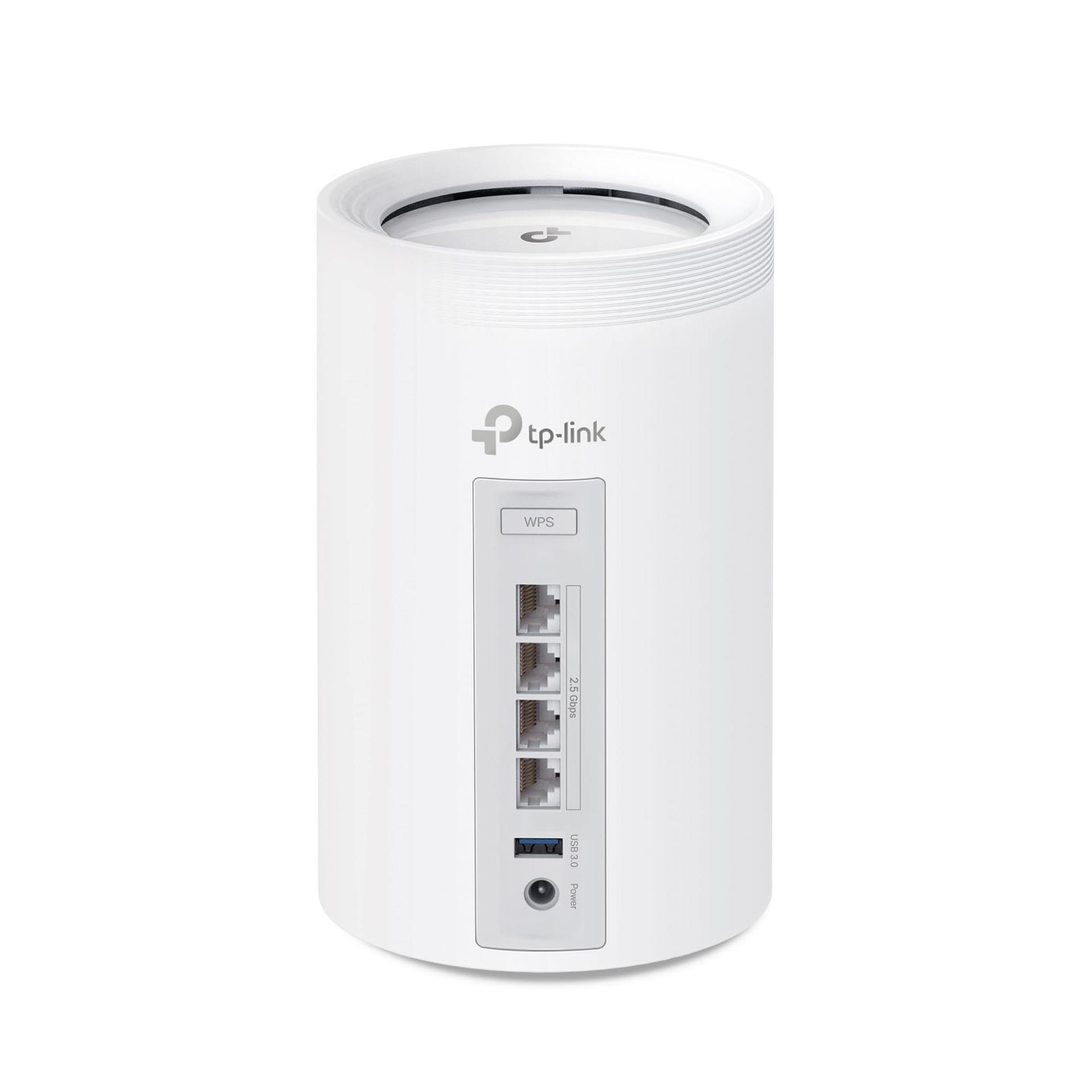 TP-Link Deco BE65 Wi-Fi 7 Mesh WLAN süsteem (3-pack), Tri-Band 5760 Mbit/s (6 GHz) + 2880 Mbit/s (5 GHz) + 574 Mbit/s (2,4 GHz), 6 voogu, 4× 2,5G porti, 1× USB 3.0 – detailne vaade