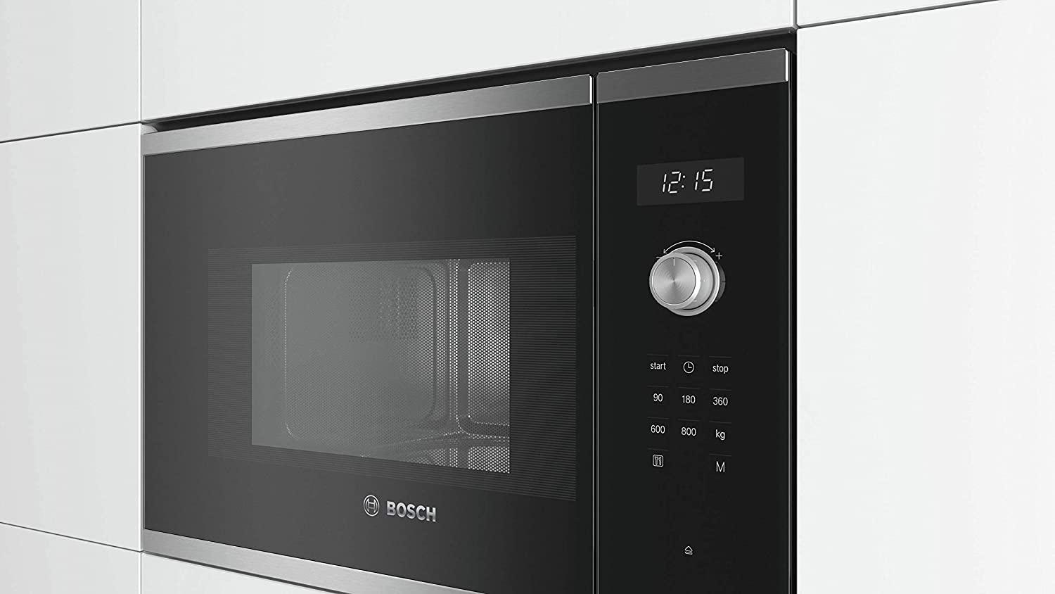 Bosch BFL524MS0 Serie 6 Integreeritav Mikrolaineahi, 38 x 60 cm, 800 W, 25,5 cm pöördalus, vasakpoolne ukseava, AutoPilot 7 automaatprogrammid, puhastustoetus, LED-puuteekraan, roostevaba teras – detailne vaade
