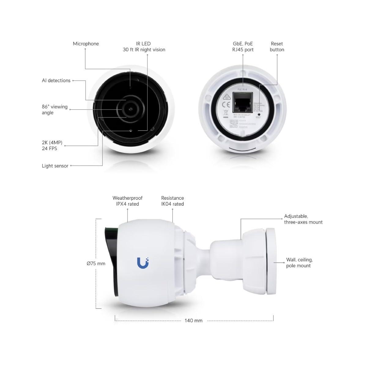 Ubiquiti Networks UniFi Protect G4-Bullet kaamera – Mitmekülgne 4 MP (1440p) sise- ja välikaamera ööpäevaringseks järelevalveks – pakend ja tarvikud