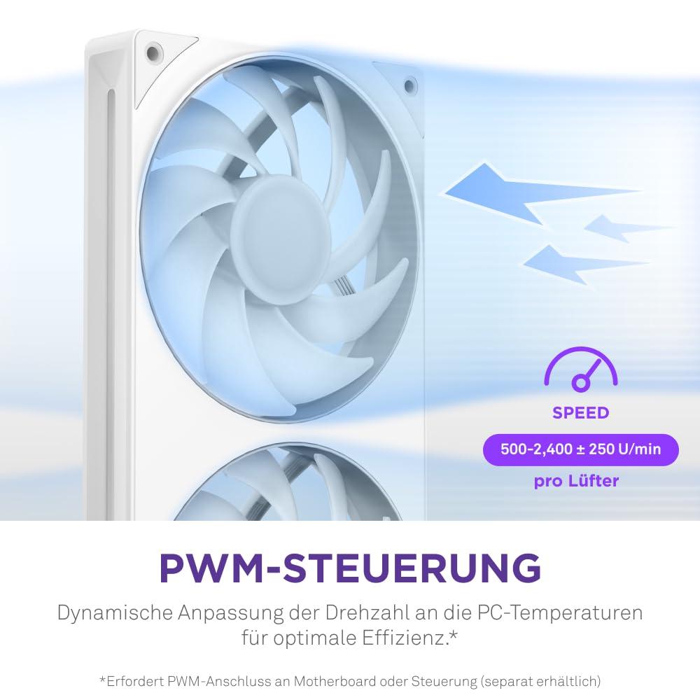 NZXT F360 RGB Core – 360 mm ühe raami ventilaatoriüksus 3 x 120 mm RGB-ventilaatoritega – Kiiruse ja valgustuse juhtimine – Kõrge staatiline rõhk ja õhuvool – 8 aRGB-LED-i ventilaatori kohta – Valge – pilt 7