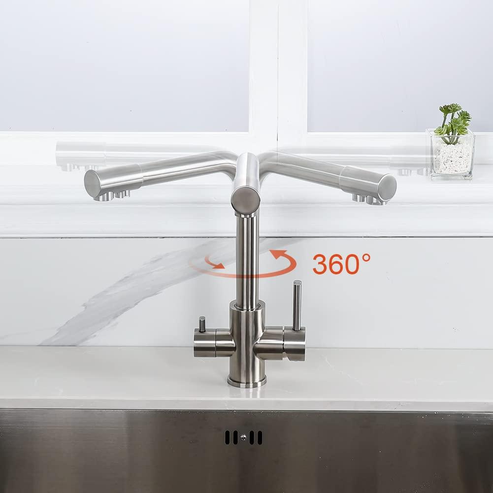 3-in-1 köögisegisti (joogiveekraani 360° pööratavus, kahekordne hoob, sobib veefiltriga, sooja ja külma vee väljalase, kõrgsurve segisti, 3 voolikut 50 cm) harjatud roostevaba teras – pilt 8
