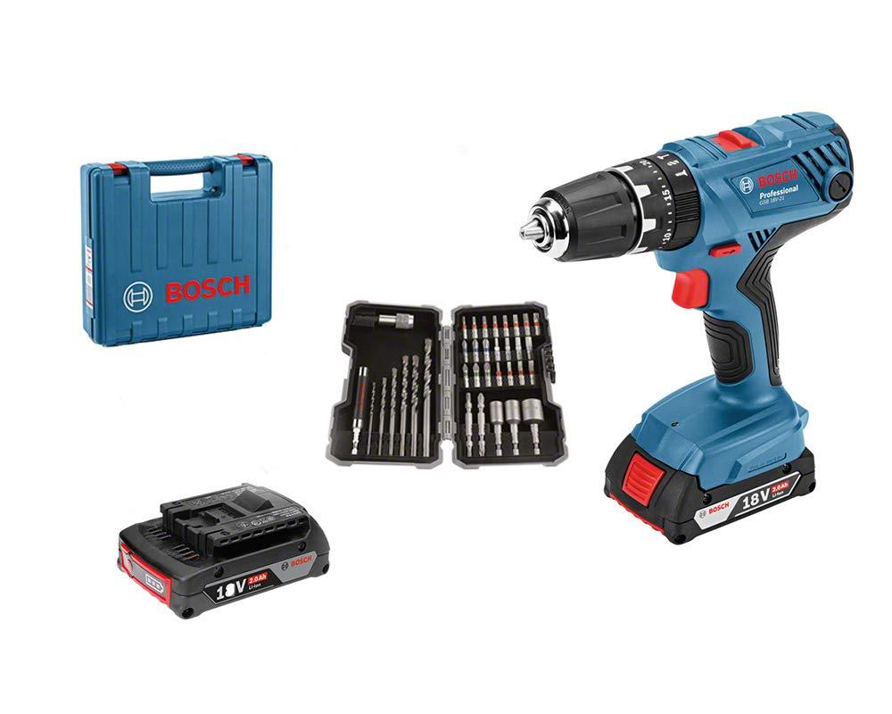 Bosch Professional 18V süsteemiga aku löökpuurtrell GSB 18V-21 (koos 2x 2.0Ah akuga, 40-osaline tarvikukomplekt, L-BOXX) – Amazon Exclusive komplekt