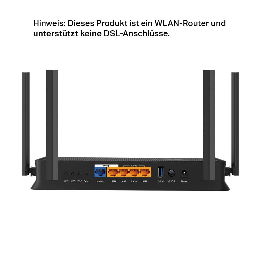 TP-Link WiFi 7 ruuter Archer BE3600 | Kahe sagedusalaga WLAN 3570 Mbps | 2 x 2,5G pordid | USB 3.0 | EasyMesh | VPN-klient ja -server | HomeShield – detailne vaade