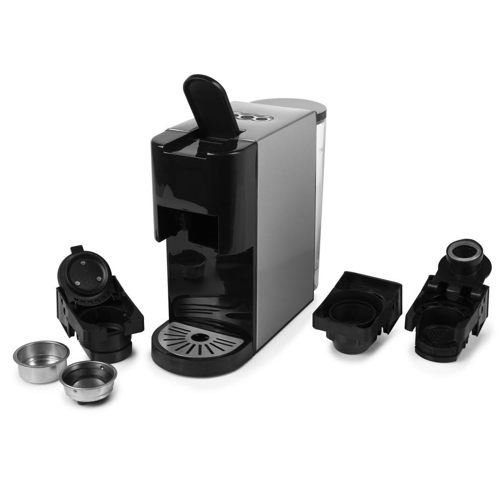 Princess 4-in-1 Multikapsel Kohvimasin – 1450 W, Kapslid, Padid, Jahvatatud Kohv, BPA-vaba, Must, Hõbedane
