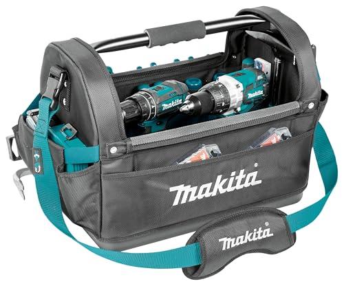 Makita E-15403 avatud tööriistakott, metallist kandesang ja õlarihm, rohke panipaik, veekindel tugevdatud põhi, 29-liitrine mahutavus, polüester, 490 x 310 x 365 mm – detailne vaade