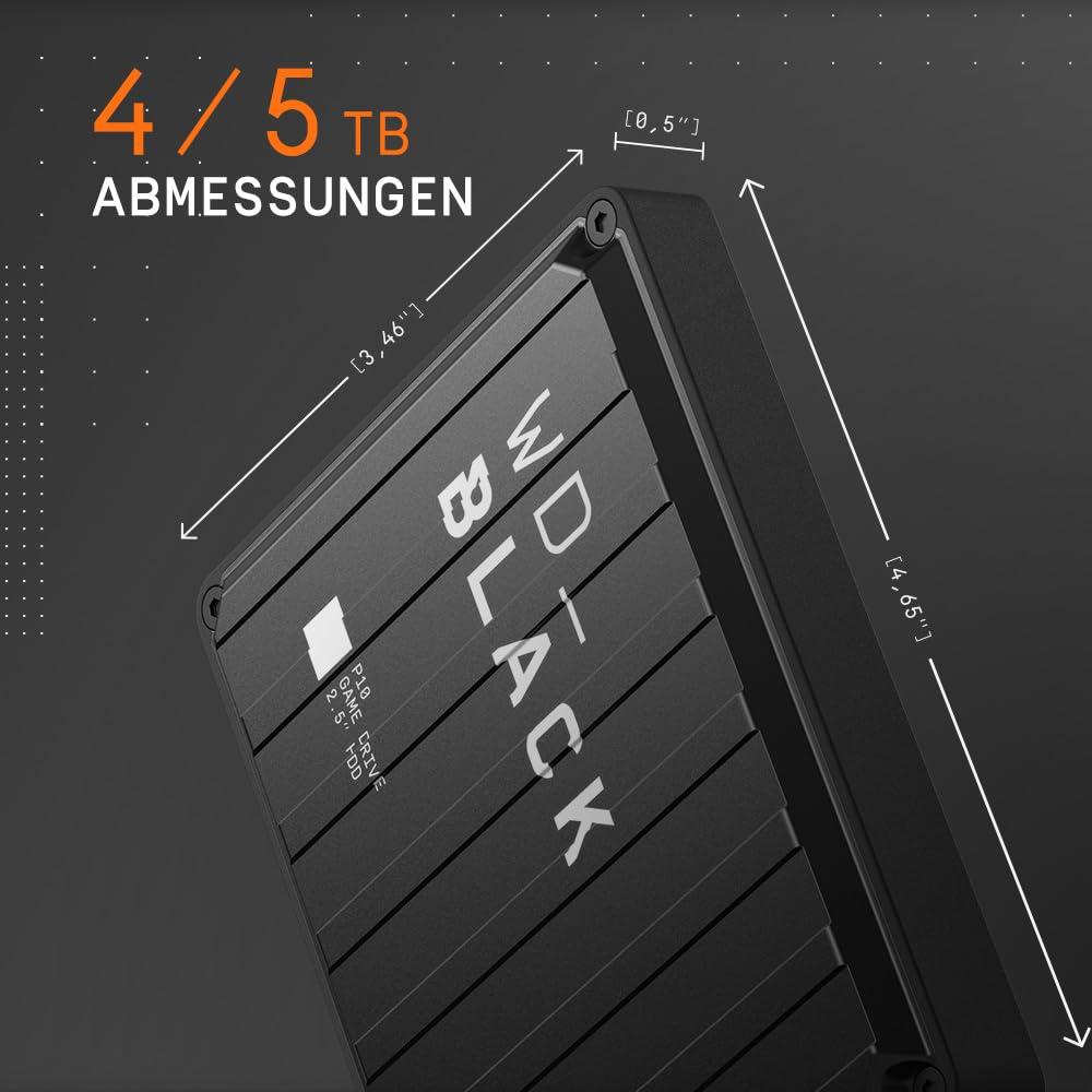 WD_BLACK P10 Game Drive 4 TB väline kõvaketas (mobiilne ja vastupidav suure jõudlusega kõvaketas, sobib konsoolidele ja arvutitele, kuni 125 mängu mahutav) Must – pakend ja tarvikud
