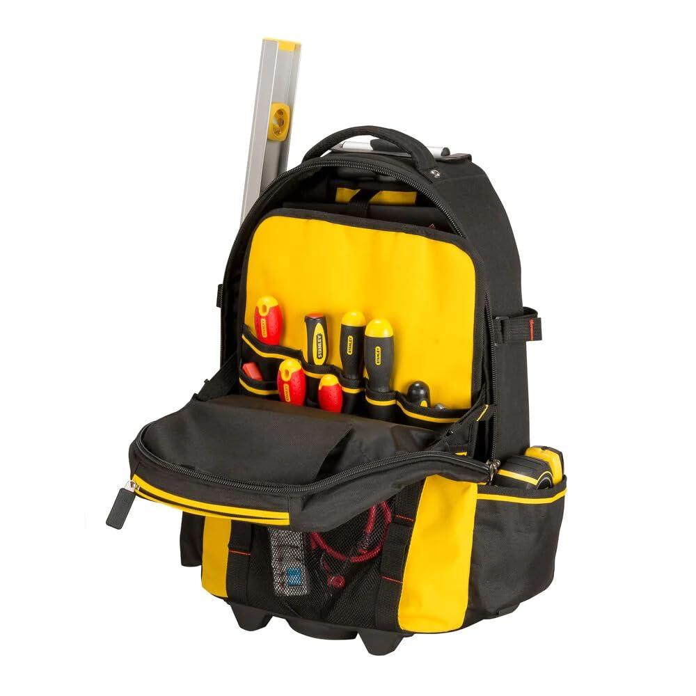 Stanley FatMax 1-79-215 tööriistade seljakott, veekindla plastikpõhjaga, hingava polstriga, tugev teleskoopkäepidemega, vastupidav 600 Denieri nailon, 36 x 23 x 54 cm, must – detailne vaade