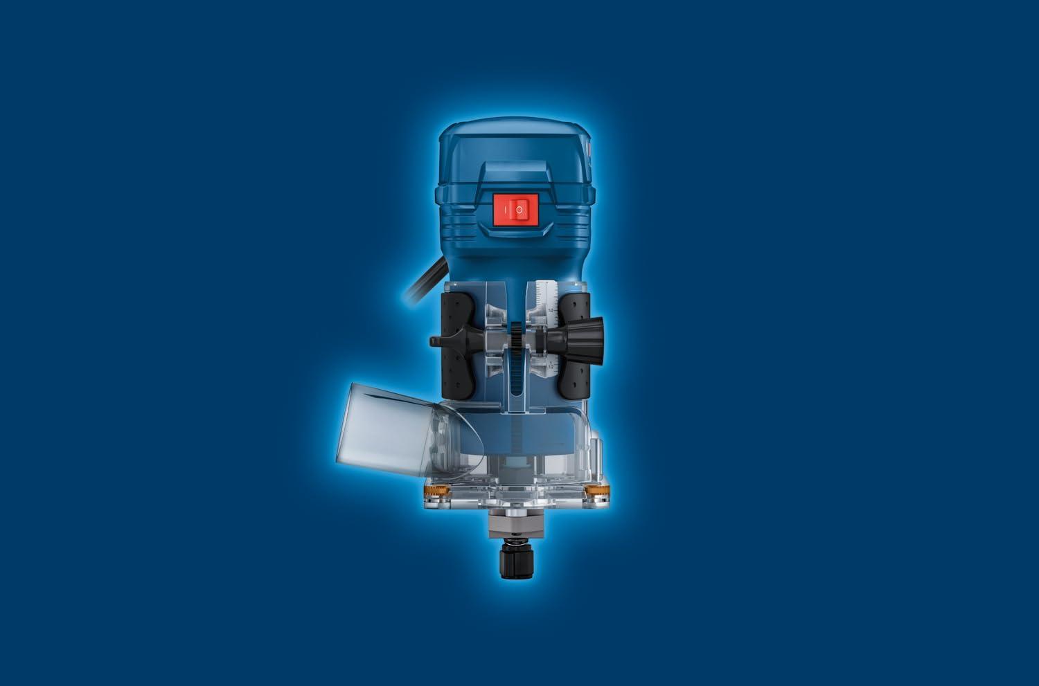 Bosch Professional servafrees GLF 55-6 (550 W mootor, 33 000 p/min, kaasas 2x mutrivõti, 1x padrun, paralleeljuhik, juhtketas sirgfreisimiseks) – detailne vaade