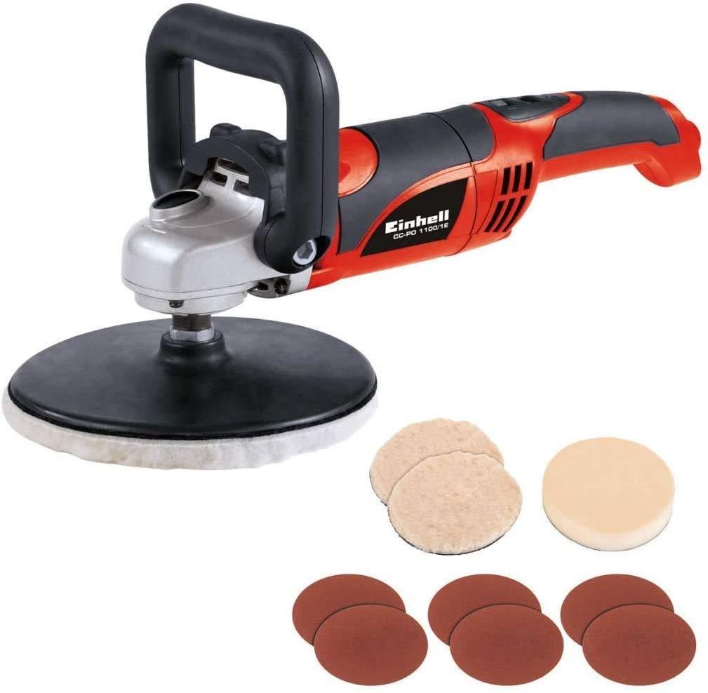 Einhell poleerimis- ja lihvimismasin CC-PO 1100/1E (1.100 W, kuni 3.500 p/min, elektrooniline kiirusregulatsioon, spindlilukk, takjakinnitus, sisaldab 1x vahtkatet, 2x sünteetilist poleerimiskatet, lihvpaberid)
