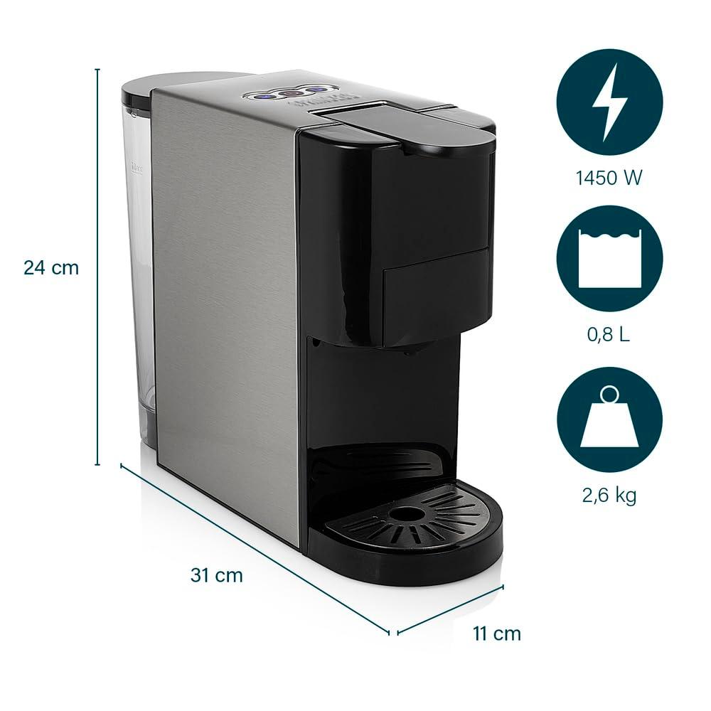 Princess 4-in-1 Multikapsel Kohvimasin – 1450 W, Kapslid, Padid, Jahvatatud Kohv, BPA-vaba, Must, Hõbedane – pilt 7